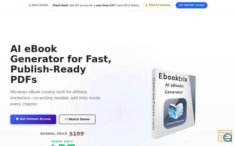 Screenshot of Ebooktrix : AI eBook Generator, a launch using Trouble Free Hosting DNS
