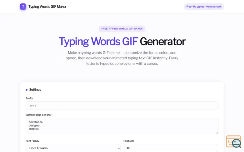 Screenshot of Typing Words GIF Generator