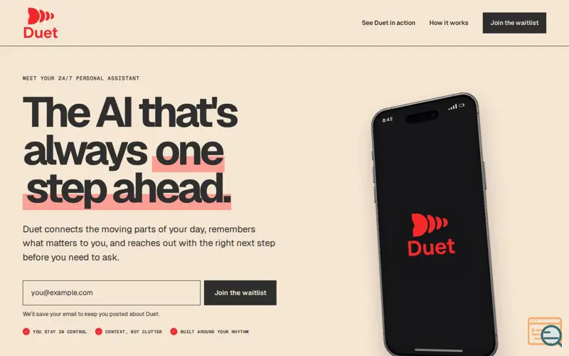 Screenshot of Duet — The AI that notices before you do