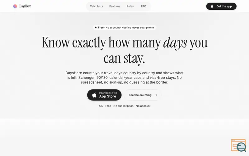 Screenshot of DaysHere | Know exactly how many days you can stay