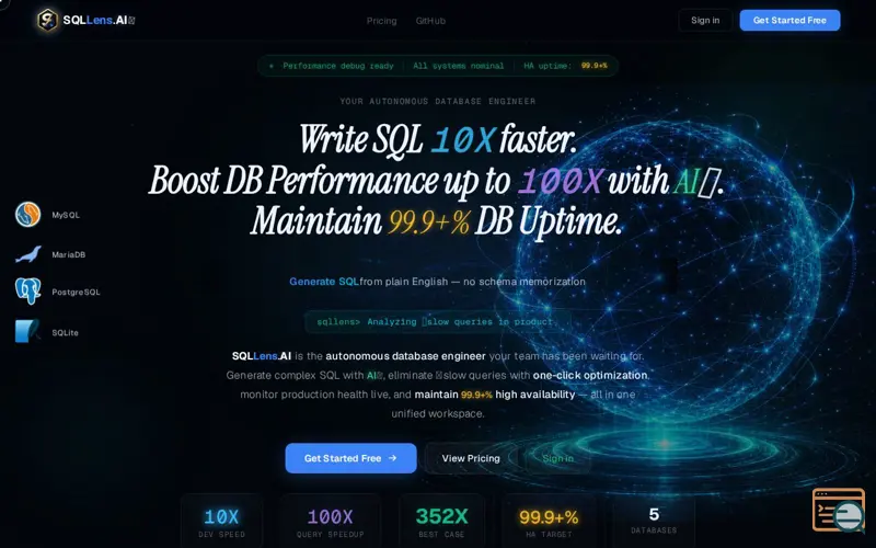 Screenshot of SQLLens.AI – Your AI Database Engineer 