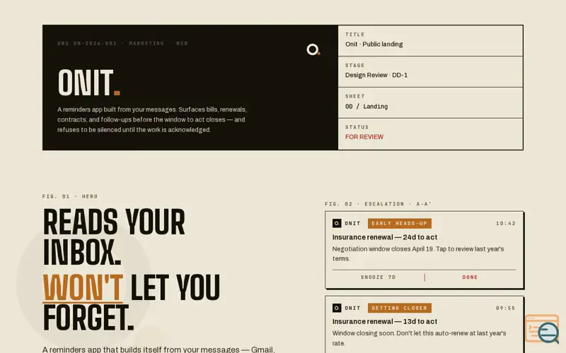 Screenshot of Onit: From inbox to actions