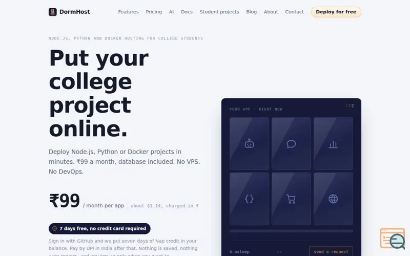 Screenshot of DormHost