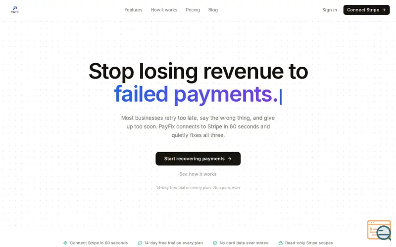 Screenshot of PayFix