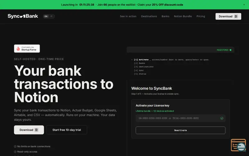 Screenshot of SyncBank