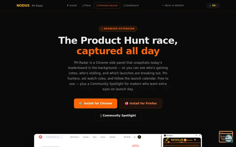 Screenshot of NODUS PH Radar for Product Hunt