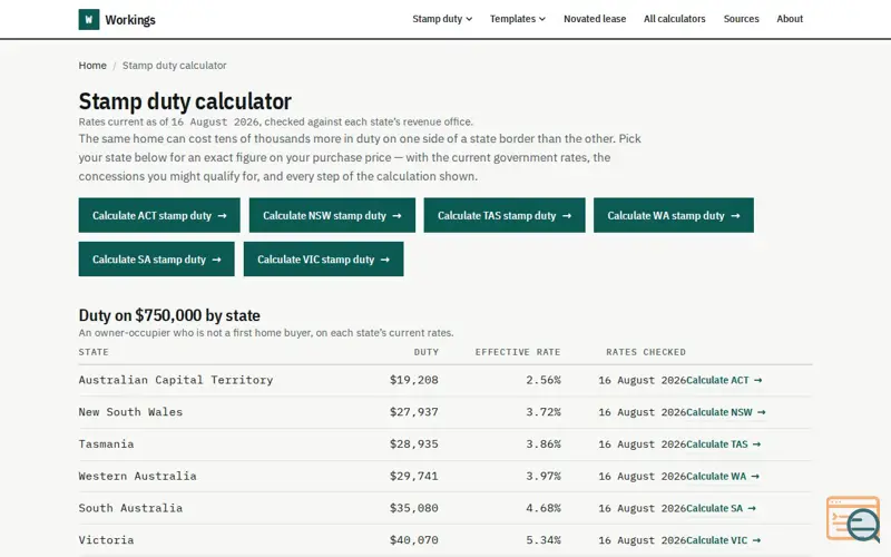 Screenshot of Workings — Stamp Duty Calculator