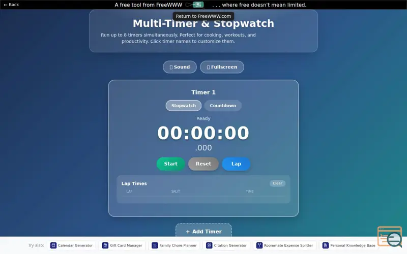 Screenshot of FreeWWW Multi-Timer & Stopwatch