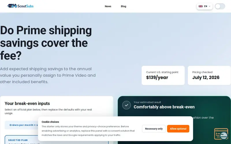 Screenshot of ScoutSubs Break-Even Calculator
