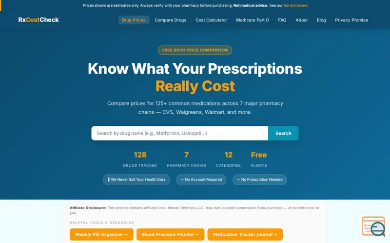 Screenshot of RxCostCheck