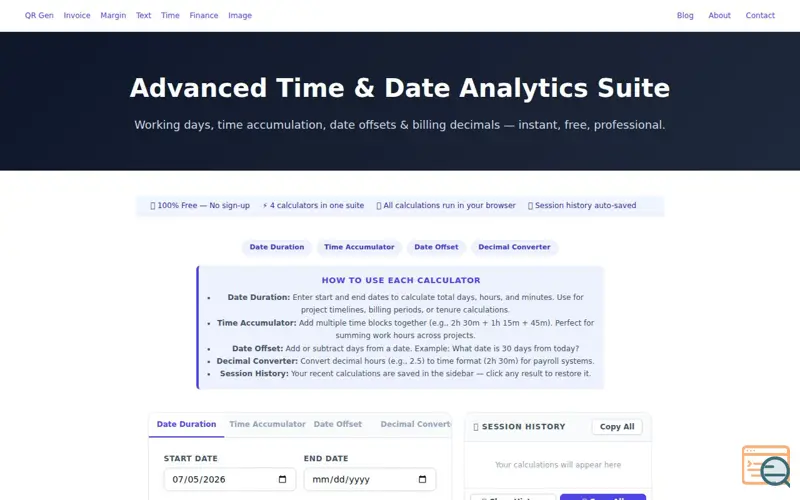 Screenshot of BizTimeCalculator