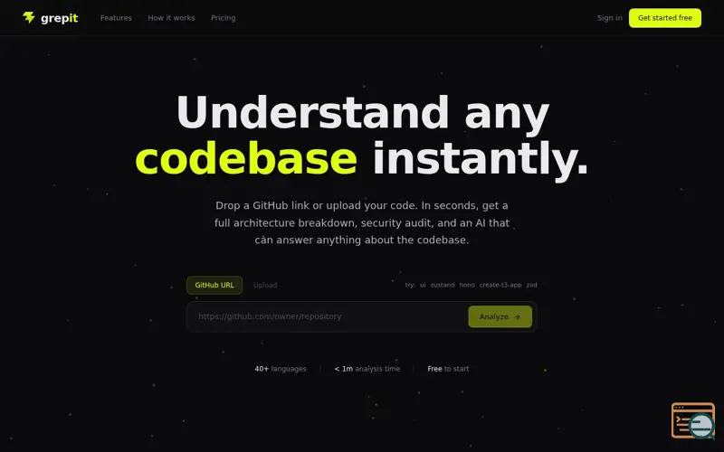 Screenshot of grepit — Understand Any Codebase