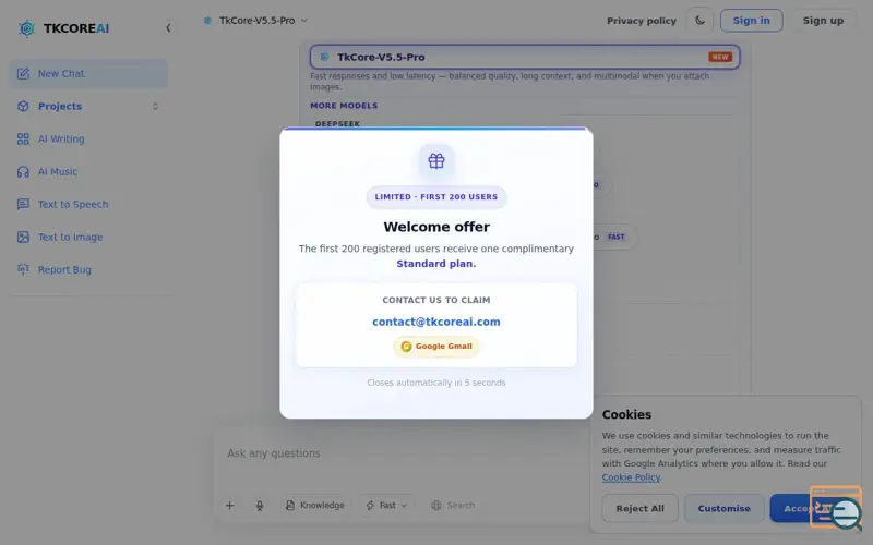 Screenshot of Tkcore AI
