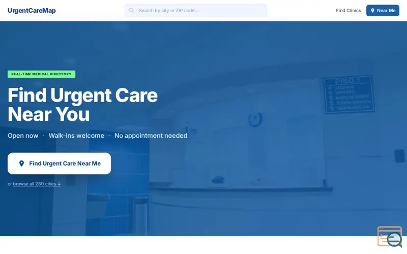 Screenshot of UrgentCareMap, a launch using Adsterra
