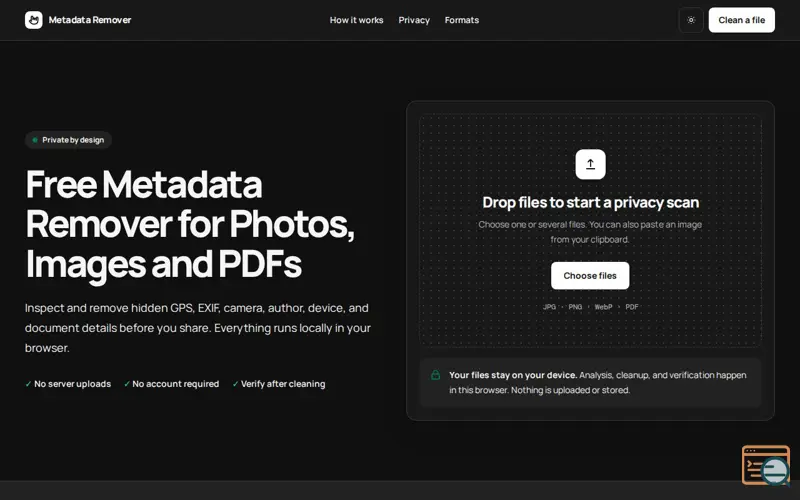 Screenshot of Free Metadata Remover for Photos, Images & PDFs