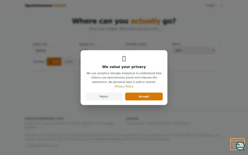 Screenshot of Spontaneous.travel