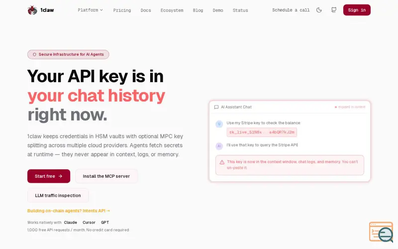 Screenshot of 1Claw