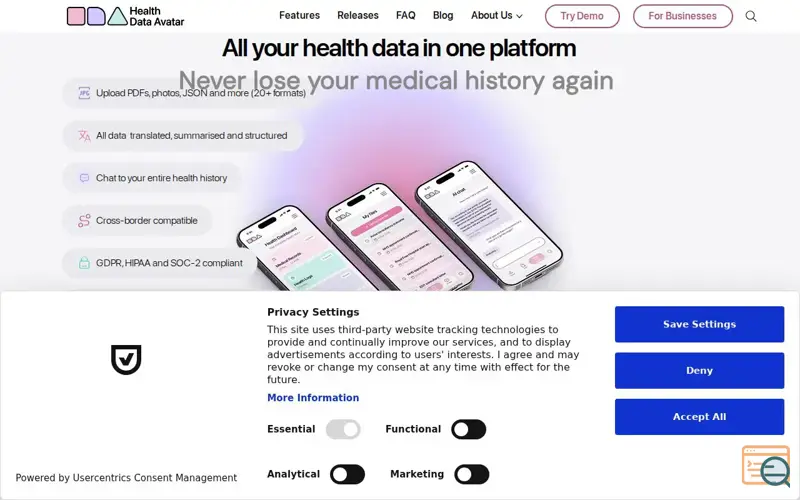 Screenshot of Health Data Avatar, a launch using Visitor Analytics