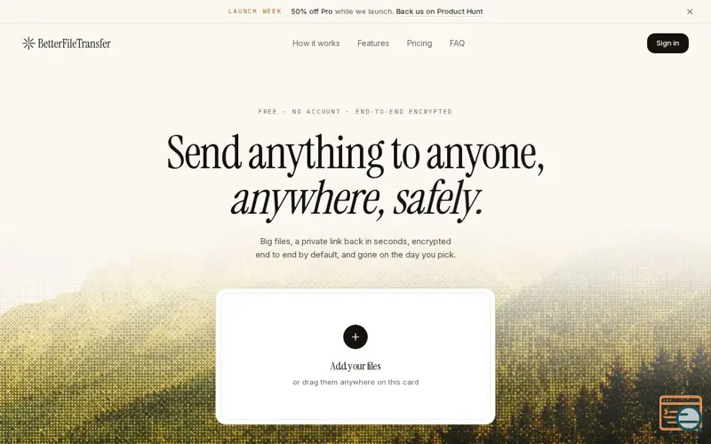 Screenshot of Send anything to anyone, anywhere, safely - BetterFileTransfer