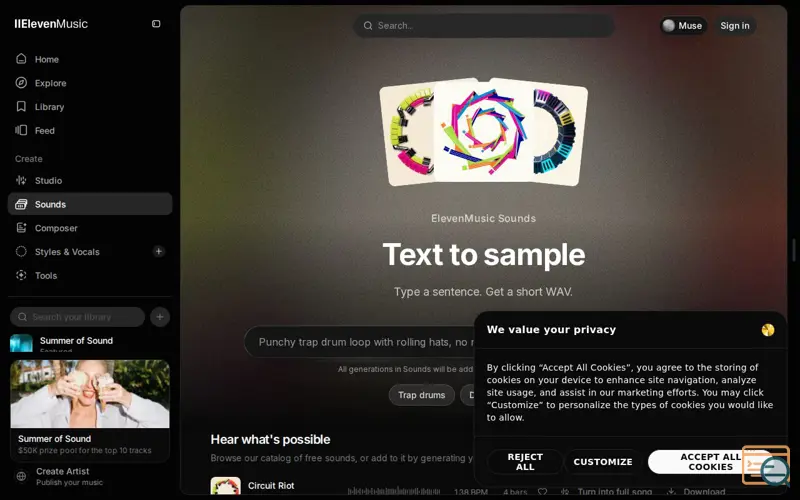 Screenshot of Text to Sample