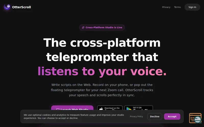 Screenshot of OtterScroll (Formerly FlowPrompter) | AI Voice Teleprompter