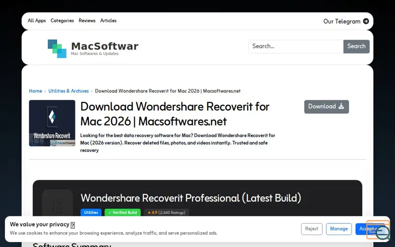 Screenshot of Download Wondershare Recoverit for Mac