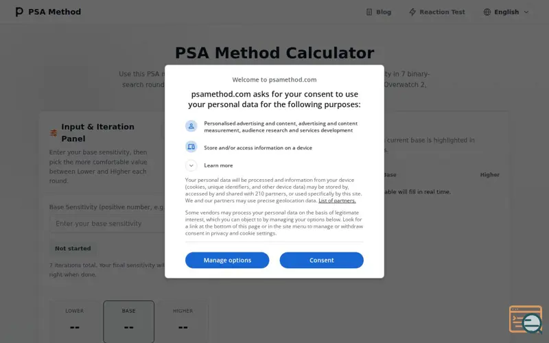 Screenshot of PSA Method Calculator