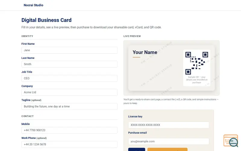 Screenshot of Nocrai Digital Business Card