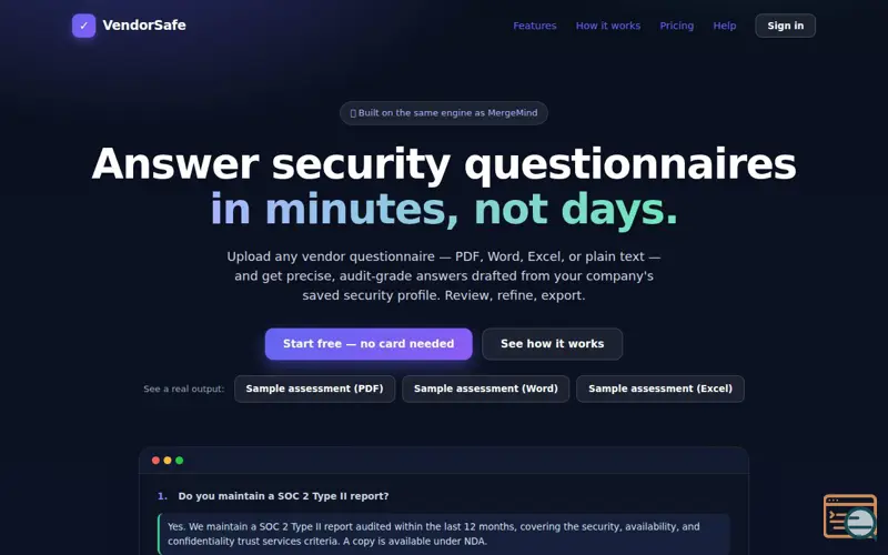 Screenshot of  VendorSafe
