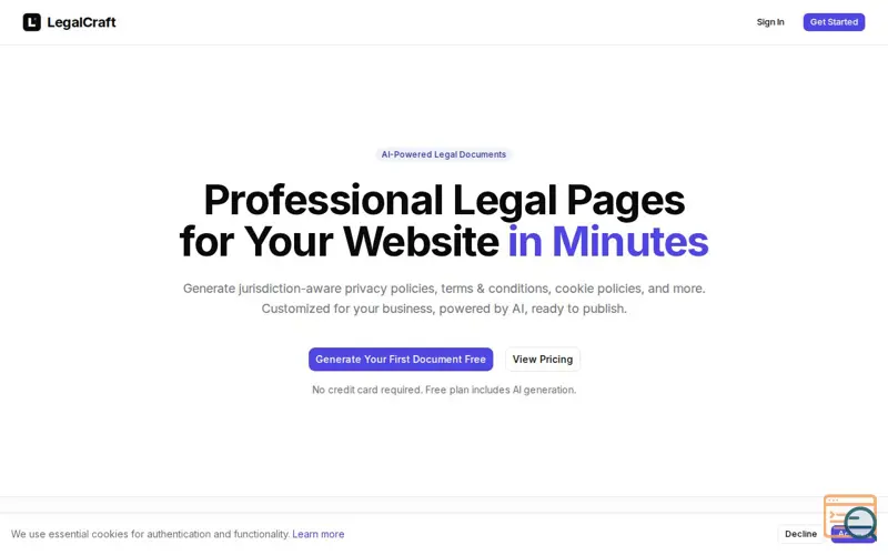 Screenshot of LegalCraft