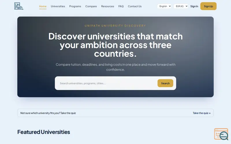 Screenshot of UniPath