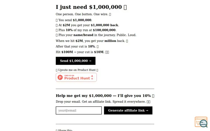 Screenshot of milliondollar.one