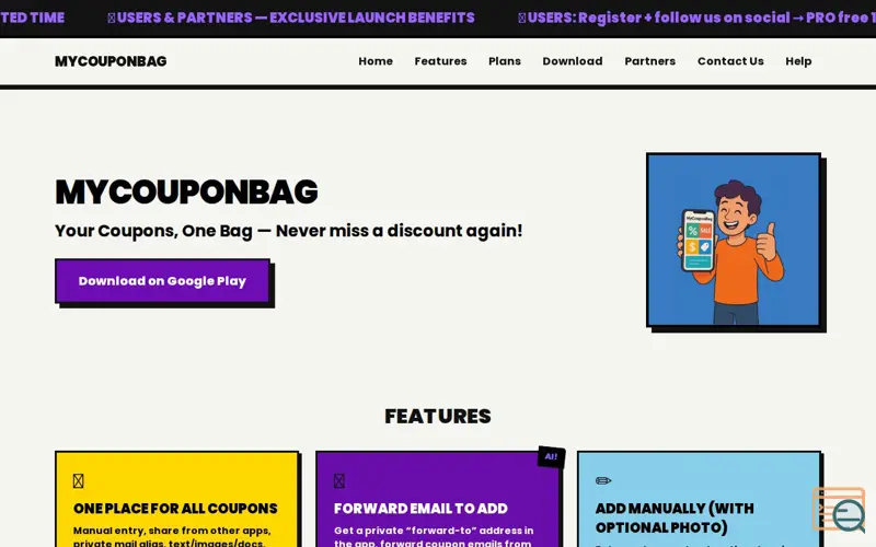 Screenshot of MyCouponBag, a launch using Enact