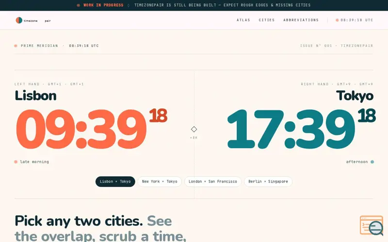 Screenshot of TimezonePair