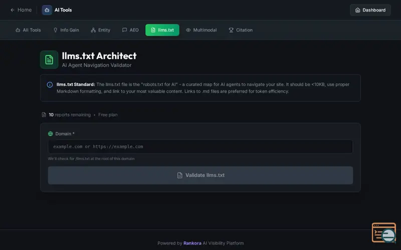 Screenshot of llms.txt Architect
