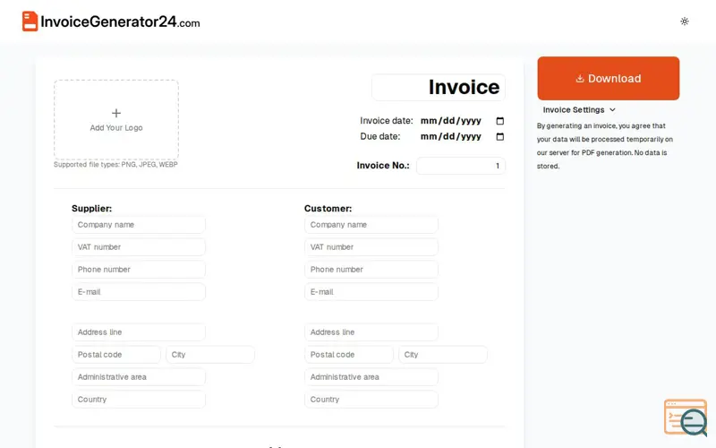 Screenshot of InvoiceGenerator24.com