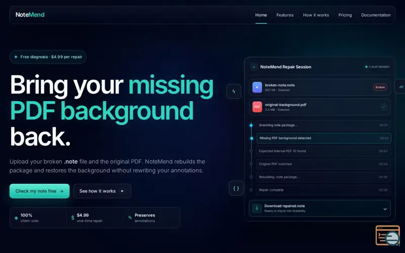 Screenshot of NoteMend