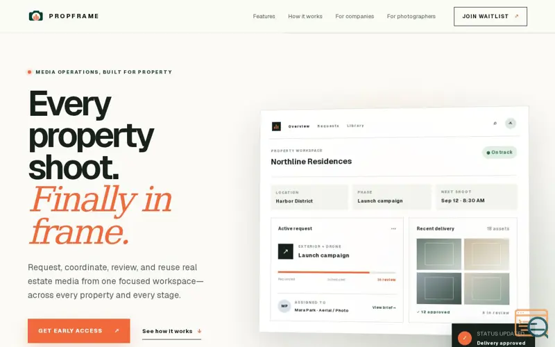 Screenshot of PROPFRAME — Real estate media operations
