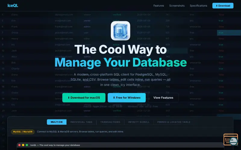 Screenshot of IceQL