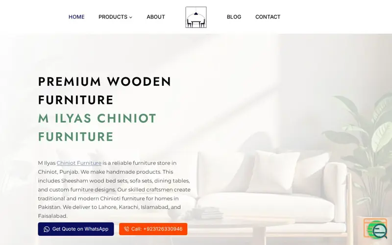 Screenshot of Furniture E com site