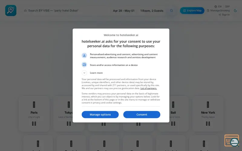 Screenshot of HotelSeeker AI