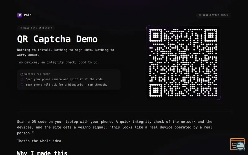 Screenshot of My Attempt at QR as a Captcha
