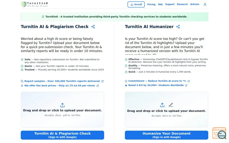 Screenshot of Turnitin Check & AI Text Humanizer