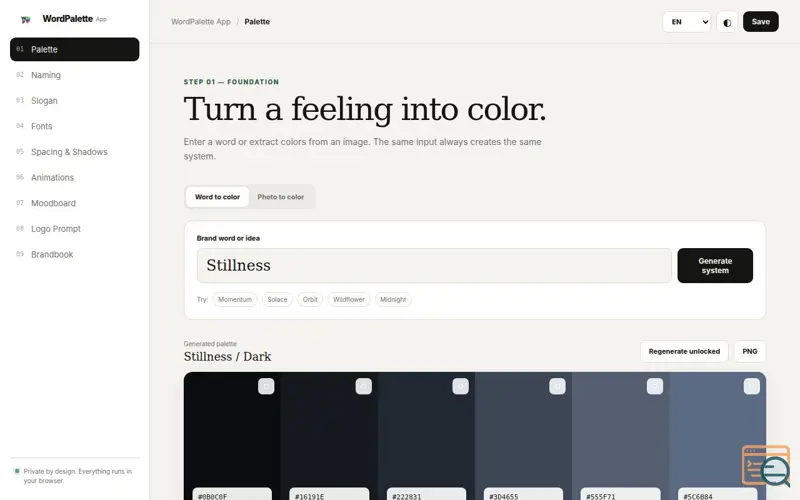 Screenshot of WordPalette App
