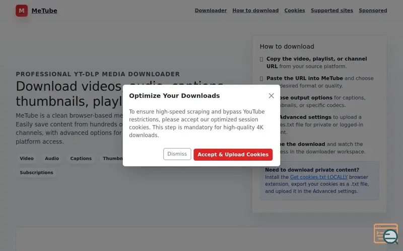 Screenshot of MeTube