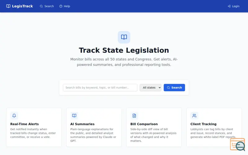 Screenshot of LegisTrack
