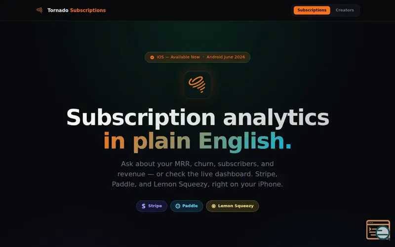 Screenshot of Tornado - Subscriptions Analytics