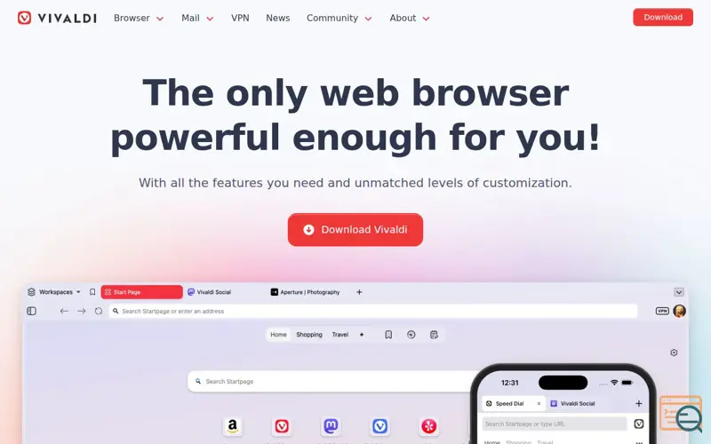 Screenshot of Vivaldi 8.0, a launch using Mastodon