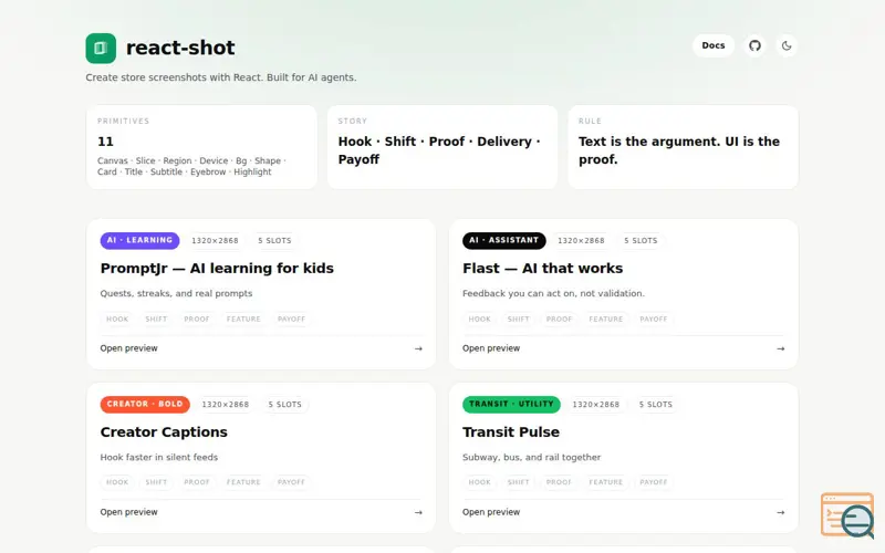 Screenshot of React Shot
