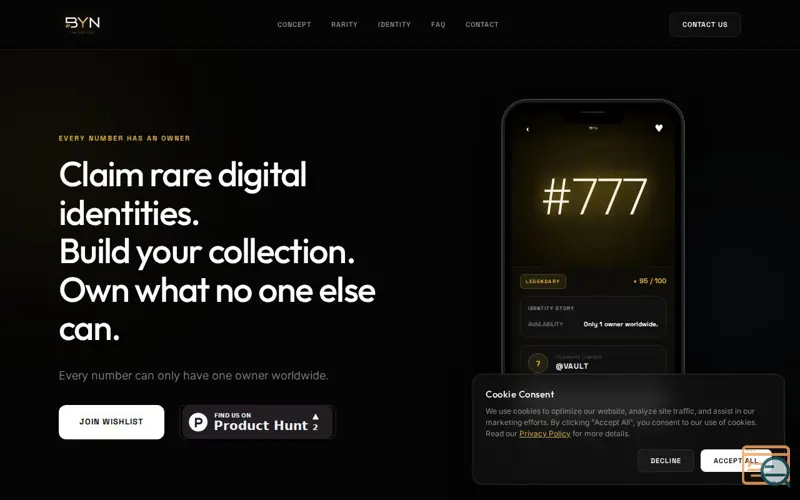 Screenshot of BYN — Every Number Has An Owner
